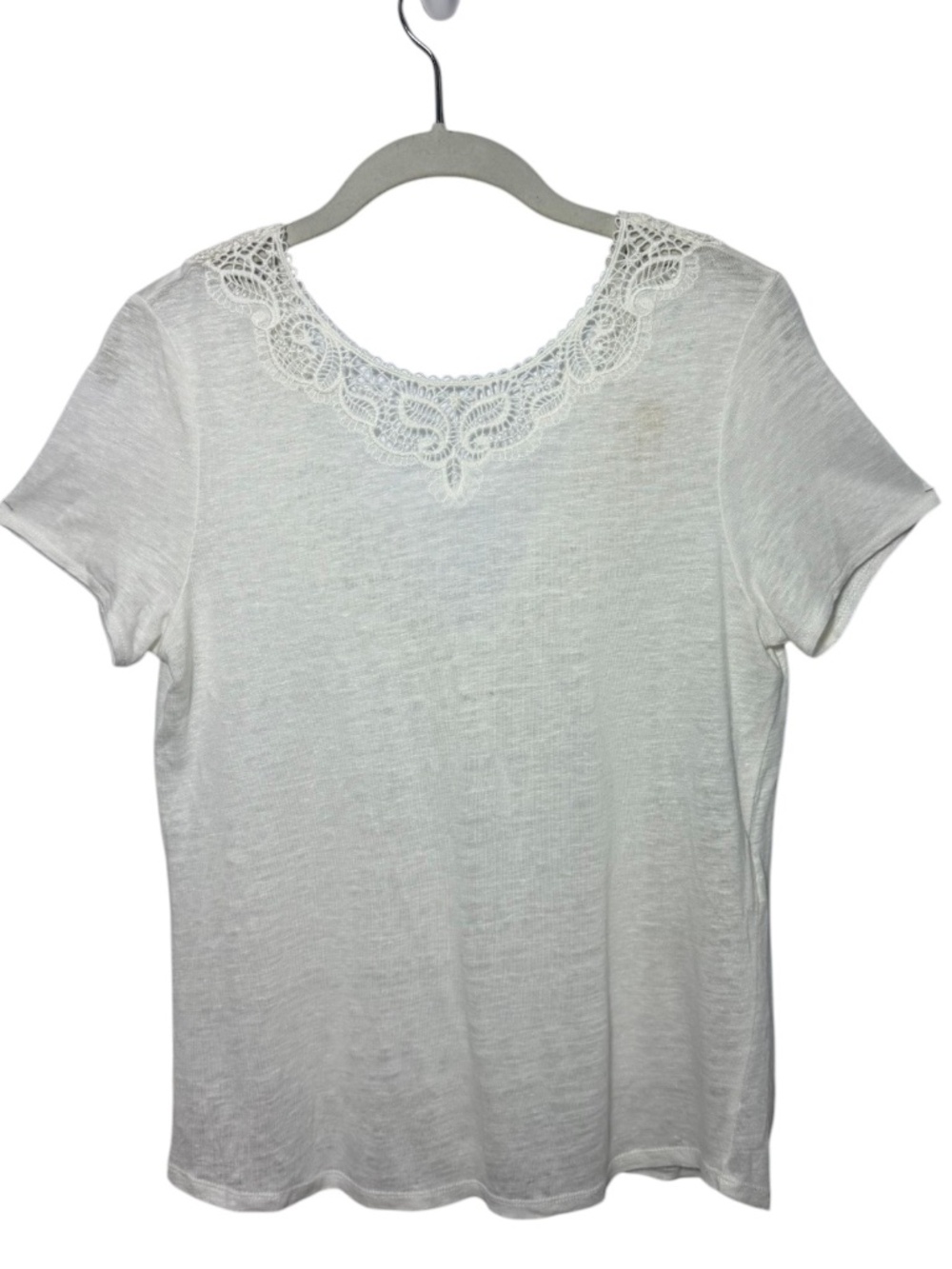 Sézane Maxence Lace Trim Linen T-Shirt Off White Ecru Sz Small
